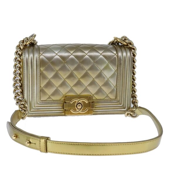 CHANEL Matelasse Chain Boy Chanel Shoulder Bag Patent Gold - Picture 1 of 16